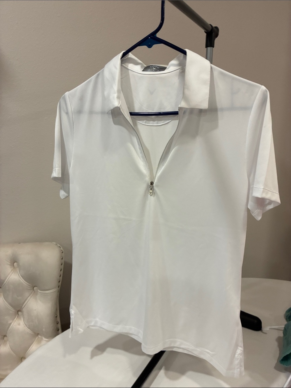 Women’s White Callaway  Short-Sleeve Zip Polo Shirt